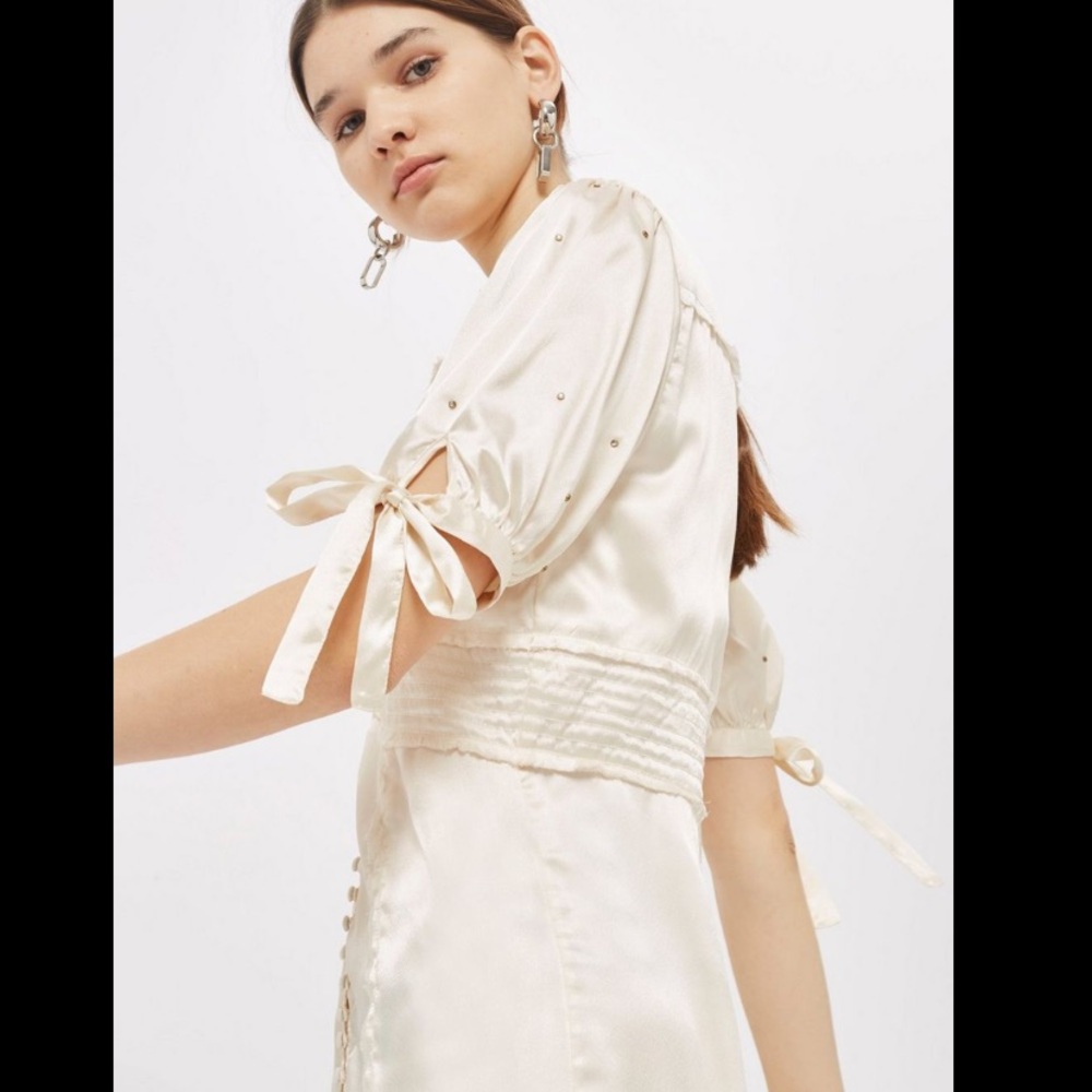 Topshop Satin Button Up Midi Dress w/Embelishments